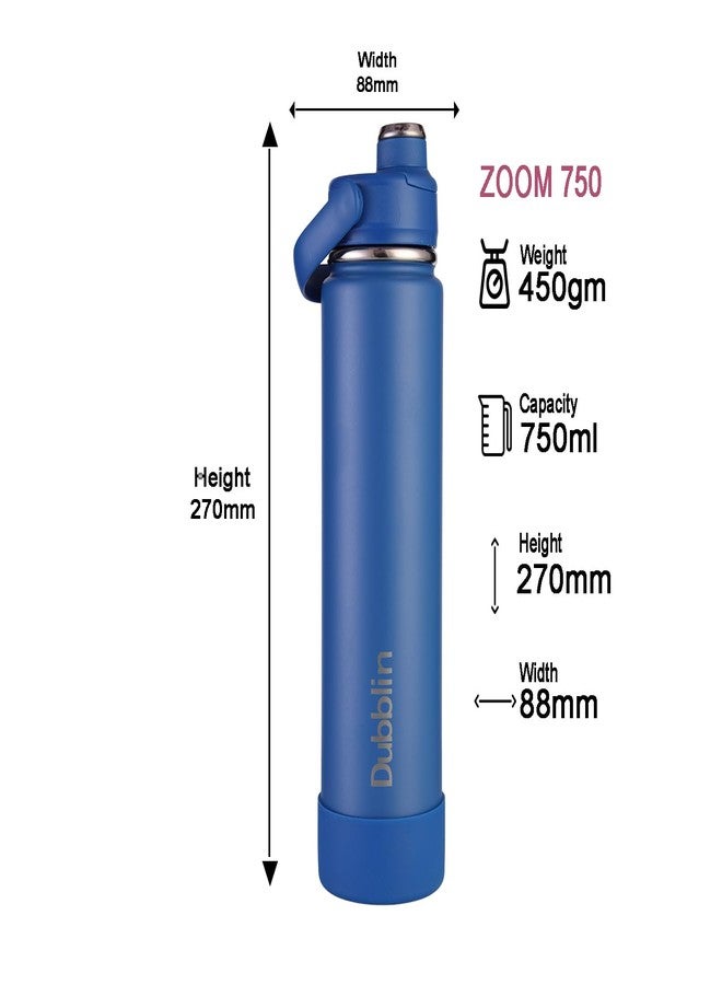 Dubblin Zoom Water Bottle 750 ml| Double Wall Vacuum Insulated Stainless Steel Bottle | Keeps Water Hot & Cold | No Sweat | Leak Proof | BPA Free, Color-Blue - Image 4
